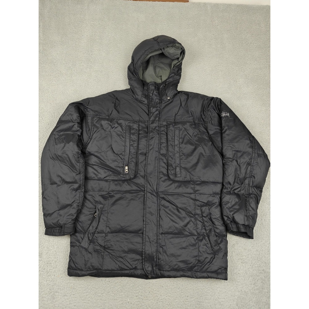 Stussy Jacket Mens Medium Black Goose Down Hooded Parka Insulated Coat